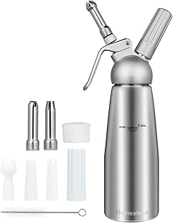 Homealexa 500ml Sahnespender Schlagsahnebereiter Sahnebereiter Whipped Cream mit Aluminium Körper + 3 Edelstahl Düsen und 1 Reinigungbürste