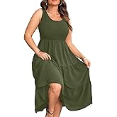 RWJ Plus Size Summer Sleeveless Tank Dress for Women 2025 Smocked Casual Loose Sundress Flowy Beach Tiered Long Midi Dresses