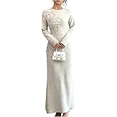 SOLY HUX Women's 3D Floral Sweater Dress Long Sleeve Crew Neck Knit Fall Winter Long Dresses