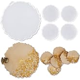 RESINWORLD 5 Pack Silicone Resin Molds, 1 Pcs Large Tray Mold for Resin + 4 Pack Geode Agate Coaster Molds, Round Tray and Coaster Epoxy Molds Set