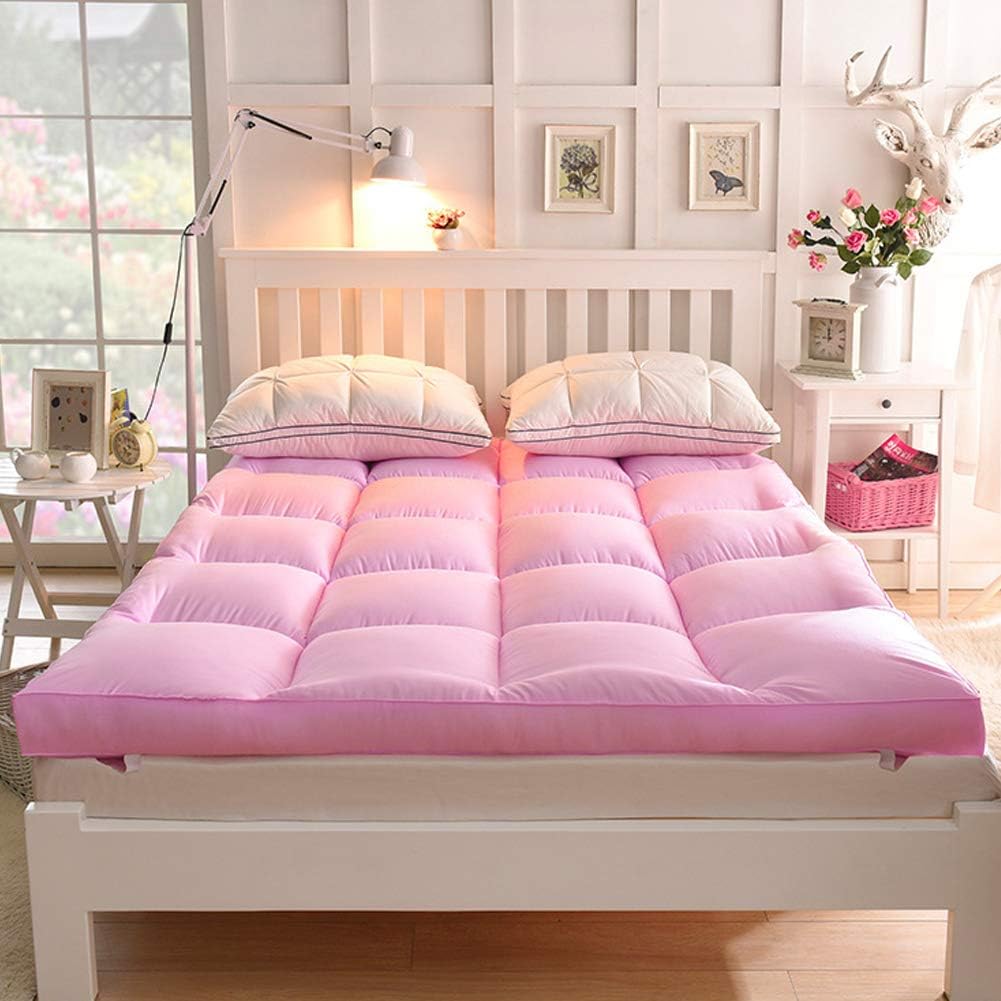 ZDiane Japanese Futon Mattress, Folding Not-slip Futon, Traditional Japanese Floor Rolling Futon Mattresses, Gray, Queen Size,Pink,Full