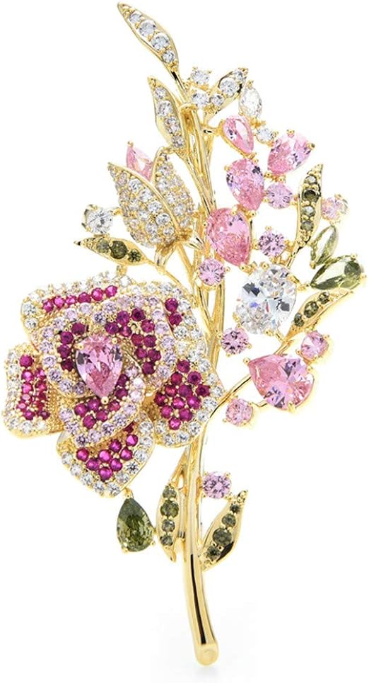 Broches de flores de rosa de lujo mujeres unisex cubic zirconia flores