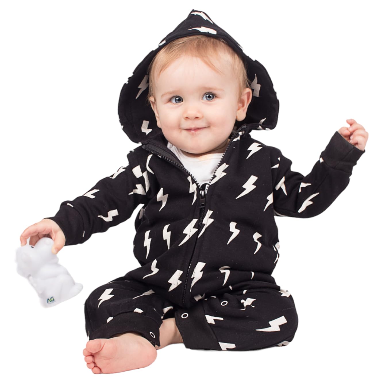 Baby Moo's LIGHTNING BOLT Trendy Baby Romper Outfit for Boys or Girls | Cool & Trendy Print Hooded Zip Onesie Suit - Ideal Baby Shower, New Infant Clothes, Birthday Gift UK (0-3 months)