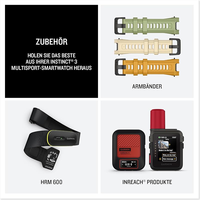 Instinct 3 45mm AMOLED – Multisport-Smartwatch, 1,2" Display, bis zu 18 Tage Akkulaufzeit, 80+ Sport-Apps, Navigationsfunktion, smarte Features, LED-Taschenlampe, wasserdicht