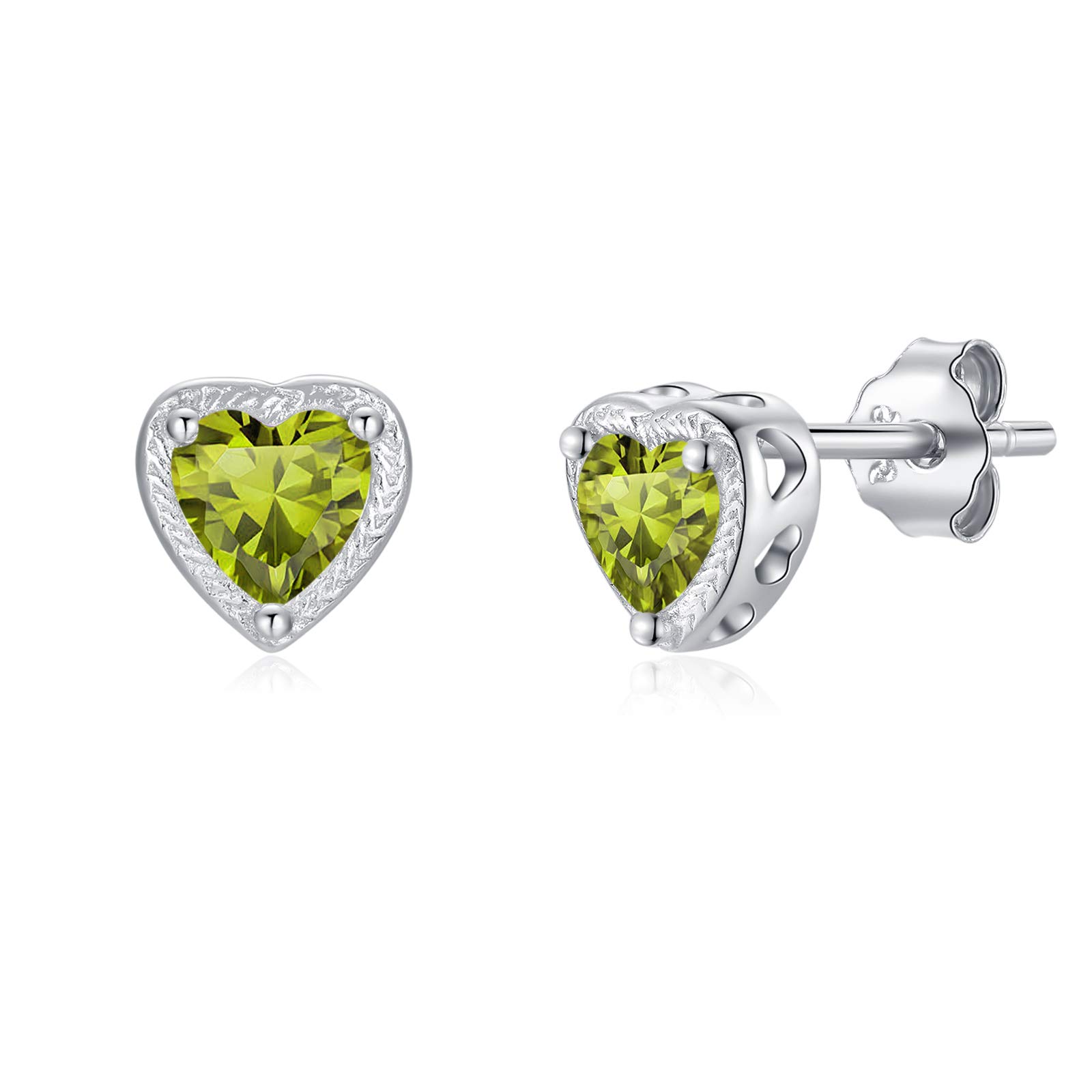 Qings Birthstone Heart Earrings, 925 Sterling Silver August Birthstone Earrings Cubic Zirconias Studs, 12 Months Jewellery for Women Mother Girls Gift For Engagement Birthday Anniversary Wedding