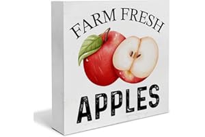 HEIJIE Kitchen Farmhouse Apples Wood Box Sign Art Desk Decor 5"x5" Apple Theme Wood Block Sign Decor for Home Tabletop Shelf Wall