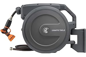Giraffe Tools Garden Hose Reel Retractable 1/2" x 100 ft Wall Mounted Water Hose Reel Automatic Rewind, Any Length Lock, 100f
