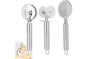 3pcs Pastry Wheel Cutter Set, Stainless Steel Ravioli Pizza Cutter Wheel & Fluted Pasta Crimper with Ergonomic Handle for Dou