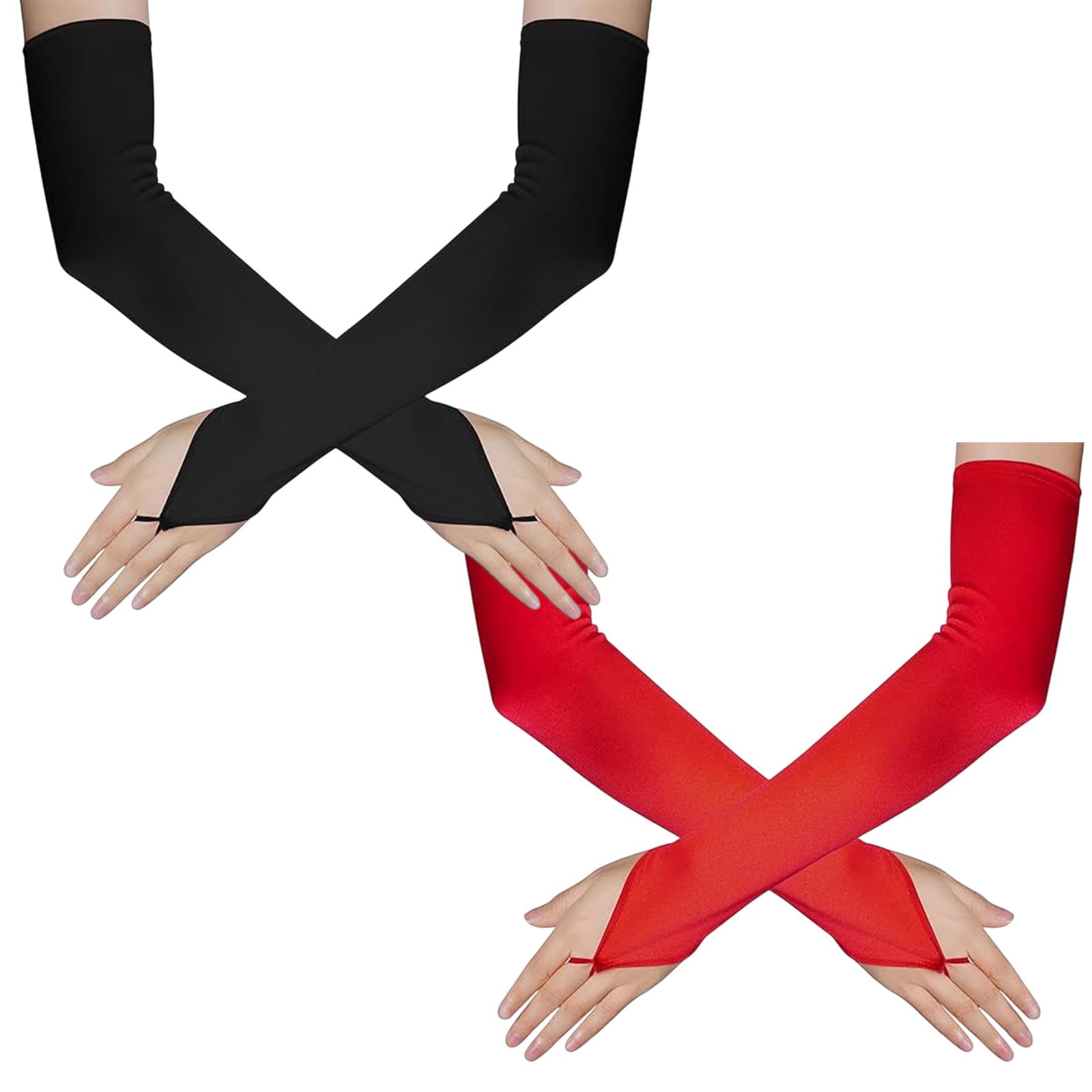 UILYNIU 2 Pairs Long Opera Gloves Elbow Satin Gloves for Women, 1920s Costume Long Evening Gloves Ladies Gloves Bridal Fancy Dress, Party Prom Fingerless Gloves Women’ s Long Gloves (50CM, L)