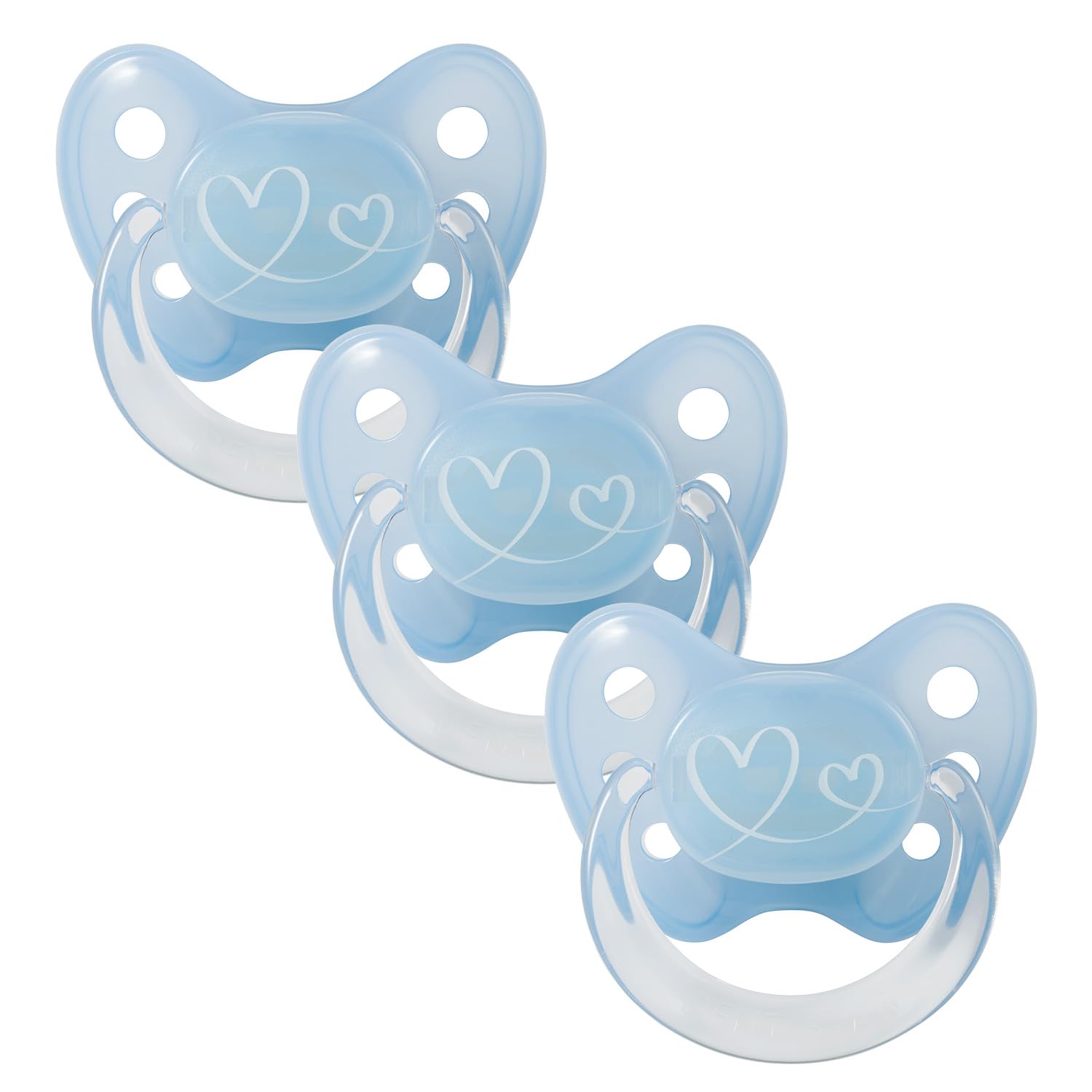 dentistar Silicone Soother Set of 3 - Size 1, 0-6 Months - Tooth and Jaw Friendly Silicone Soother for Newborns with Dental Step - BPA Free - Made in Germany - Heart, Blue