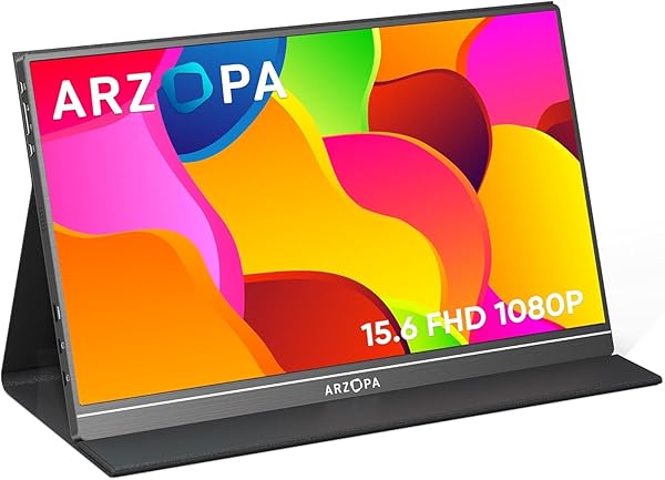 ARZOPA PORTABLE MONITOR, 15.6” 1080P FHD LAPTOP MONITOR USB C HDMI COMPUTER DISPLAY HDR EYE CARE EXTERNAL SCREEN W/SMART COVER FOR MAC PHONE XBOX SWITCH PS5-S1 TABLE