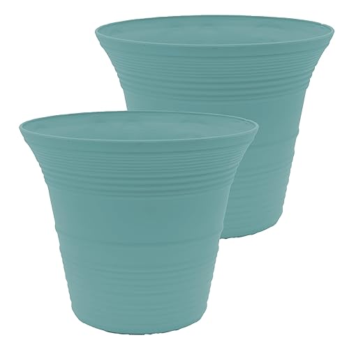 The HC Companies Sedona Round Self-Watering Pot - Lightweight Self Care Planter - Plastic Planter for Herbs & More - Durable Plant Pots for Indoor Plants & Outdoor Plants (12" Dusty Teal, Pack of 2)
