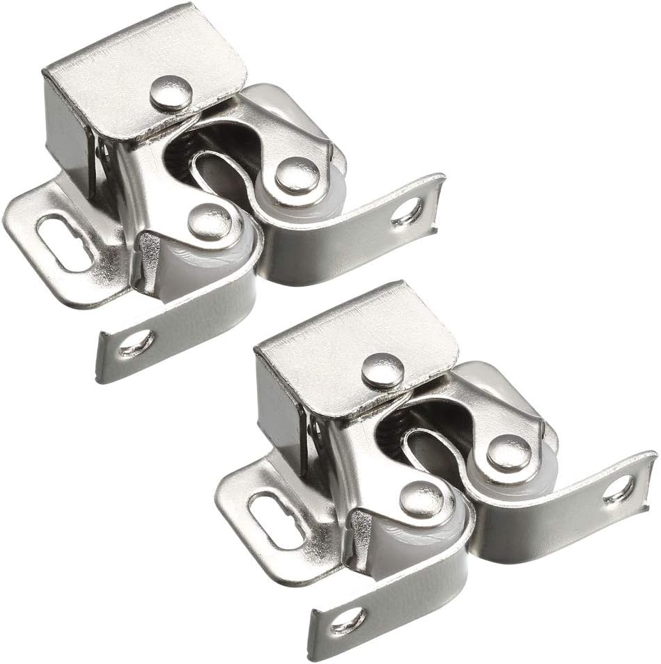 sourcing map Cabinet Door Double Roller Catch Ball Latch with Prong Hardware, Silver 2pcs, Silver Tone 2pcs