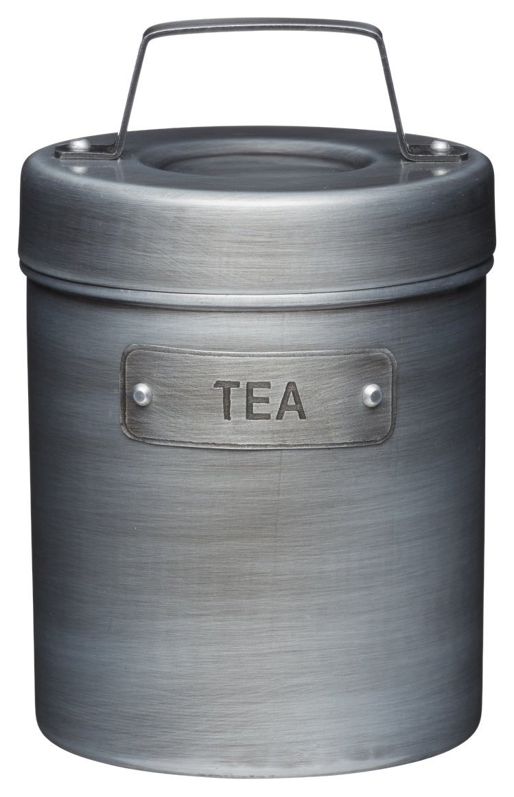 KitchenCraft Industrial Kitchen Vintage-Style Metal Tea Caddy, 1 L (1.75 pts), Grey