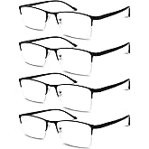 Each Cool 4 Pack Blue Light Blocking Reading Glasses for Men +1.5 – Executive Style Readers with Black Metal Frame & Black TR90 Temples, Half-Rim, Anti-Glare, Spring Hinges