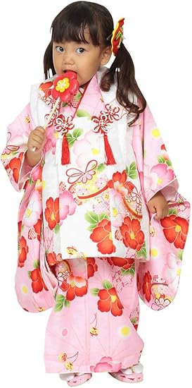 Amazon Co Jp オオキニ 着物セット 七五三 被布セット 3歳用 7点 被布 女の子 着物 被布 伊達衿 襦袢 髪飾り 巾着 草履 被布コート ファッション