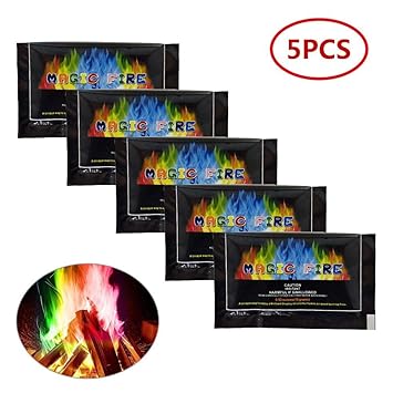 Magic Flames, KOBWA 5 Packungen Regenbogen-Feuer Bunte Feuer-Packungen für lebendige und regenbogenfarbene Flammen für Holzbr