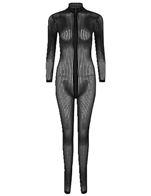 iiniim Damen Overall Transparent Einteiler Bodysuit Ganzkörperanzug mit Reißverschluss Reizwäsche Unterwäsche
