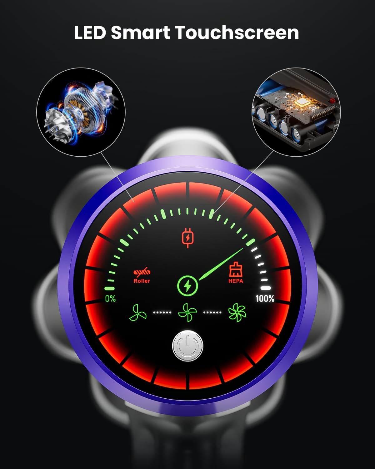 Akku Staubsauger 50000Pa/600W/65Min，Staubsauger Kabellos 1,8L mit OLED-Display, Mit Staubentfernungsfunktion, Selbststehender, Verwicklungsfreier Bürstenkopf,für Tierhaare/Teppiche/Hartböden/Auto 7