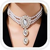 Layered Vintage Pearl Choker Necklaces for Women – Dainty Chunky Rhinestone & Faux Pearl Choker,Bridal Jewelry for Wedding, Party, Birthday, Gift