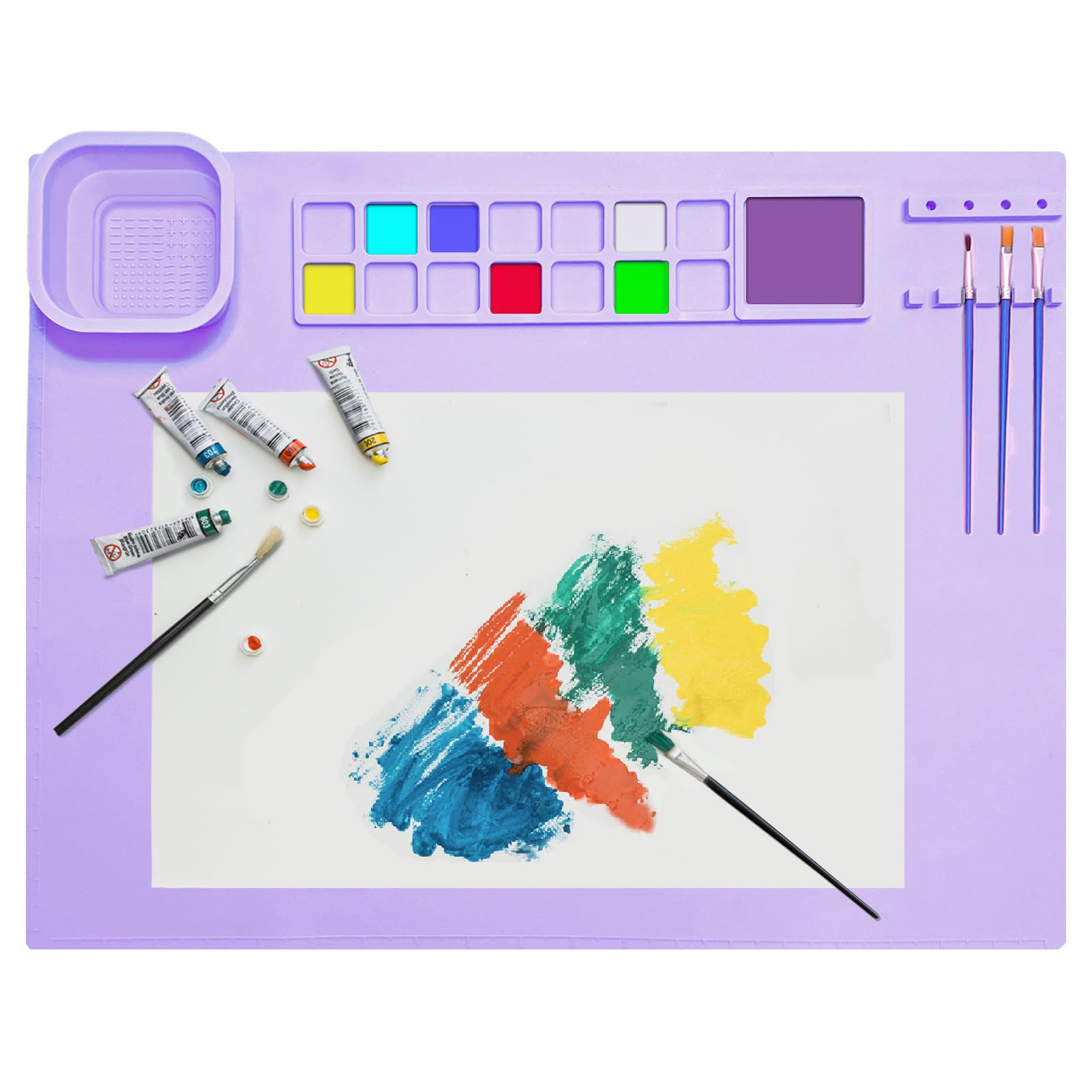 TENQUAN Silicone Painting Mat 20"x16" Silicone Craft Mat with Detachable Cup PlayDough Mat Collapsible Art Mat for Crafting Drawing Cutting Beading DIY Handmade Art(Purple)