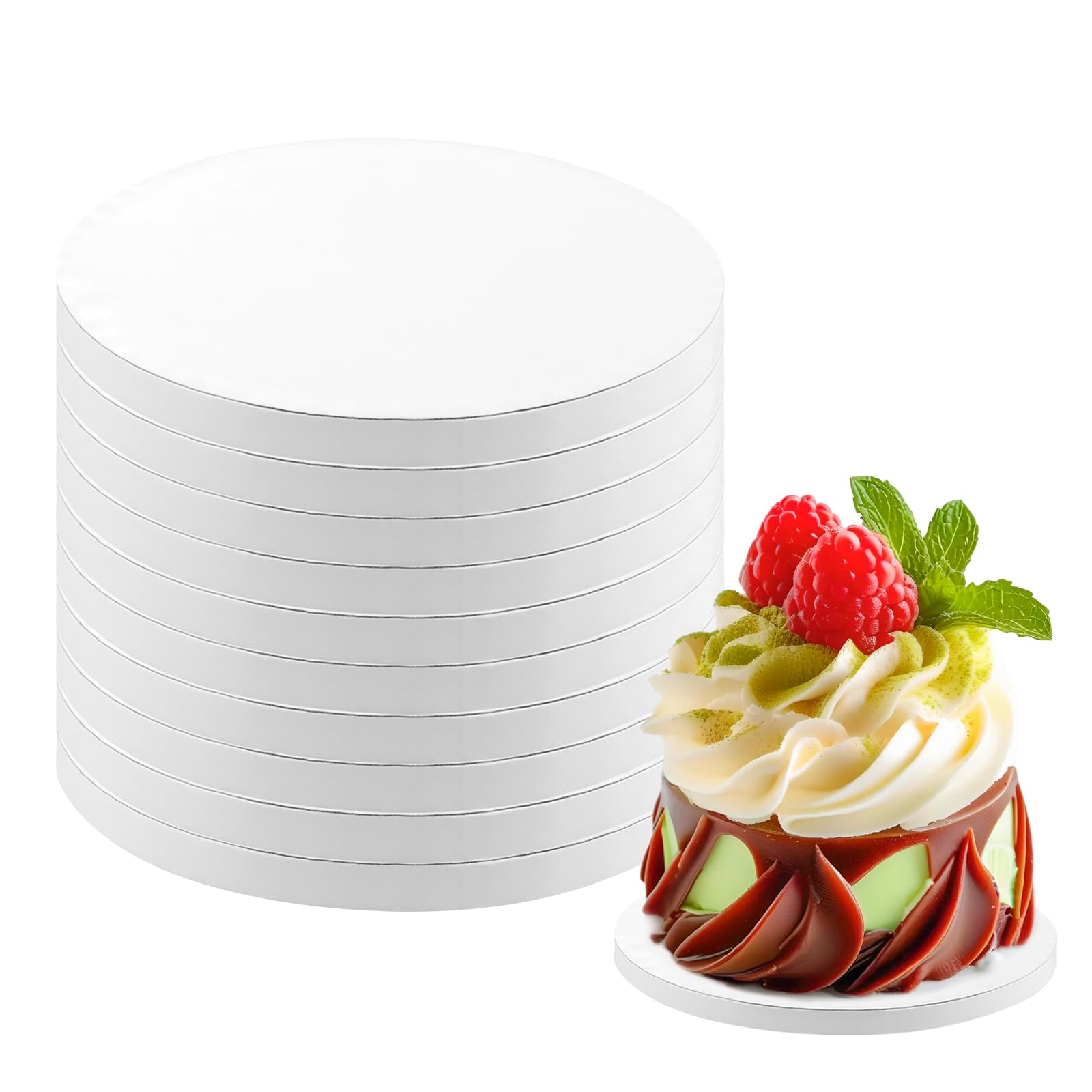 Photo 1 of 10 Pack Cake Boards 6 Inch Round Cake Drum White 1/2” Thick Cake Drums Corrugated Cardboard Cake Base for Multi-Layer Cakes Sturdy Cake Decorating Supplies