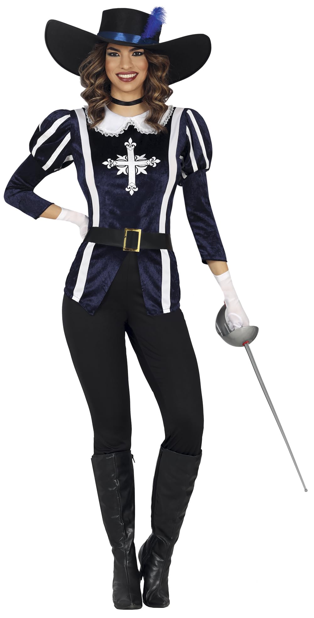 FIESTAS GUIRCA Blue Musketeer Fancy Dress Women - Fancy Dress Costumes for Women incl. Musketeer Hat Size L 14-16