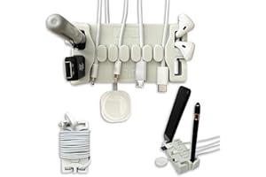 CORDBRICK DeskBrick – Patented Non-Slip Steel-Weighted Desk Organizer & Cable Management Gadget, Versatile Cord, Phone & Accessory Holder for Office, Home & Desktop – Best Gift for Men. Light Gray