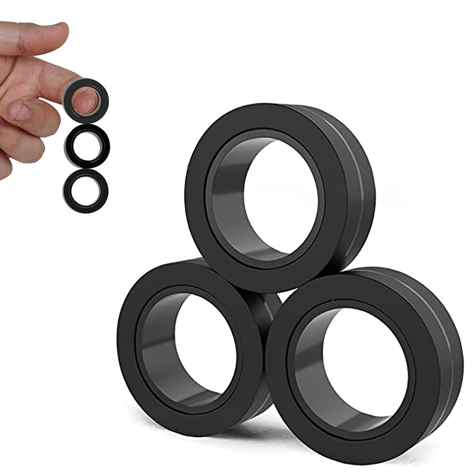 Aionly Magnetic Rings, Finger Spinner Fidget Toys, Stress Relief Gadgets for Anxiety, Magnetic Toys For Ages 4-10, Christmas Stocking Filler Gift For Boys Girls 4 5 6 7 8 Years Old (Black)