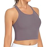 Longline Sports Bras for Women Padded Crop Tank Tops with Built in Bra Racerback Workout Bra Yoga Cropped Tanks