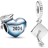 MSPOVOF Blue 2024 Graduation⋒ Charms Bead for Bracelets and Necklaces 925 Sterling Silver Women's Graduation Jewelry 2 Piece/Package