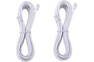 LanSenSu 15-Feet Telephone landline Extension Cord Cable Cord with Standard RJ-11 6P4C Plug (White 15-ft, 2Pack)