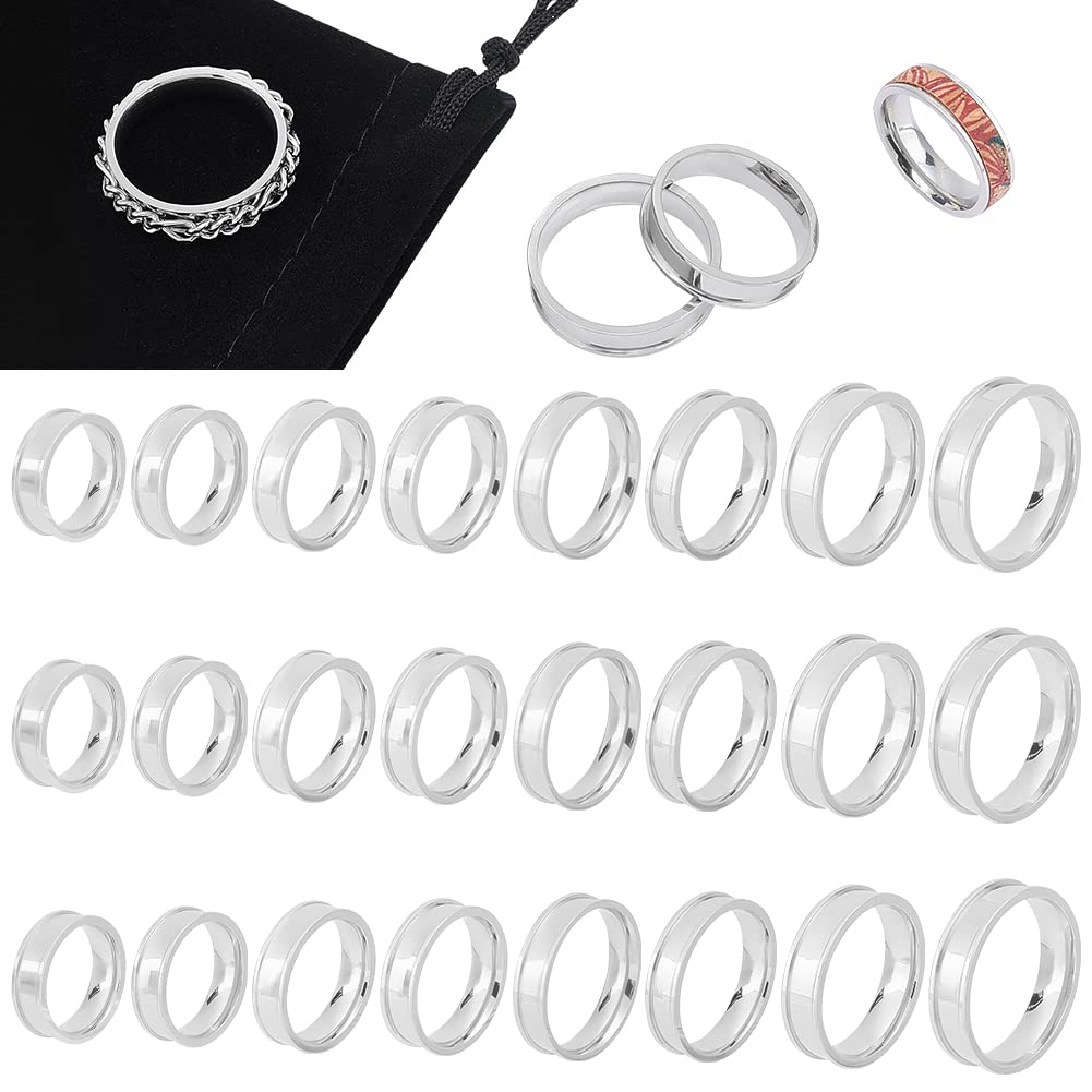 UNICRAFTALE 24pcs 8 Sizes Blank Core Finger Rings - Stainless Steel Grooved Wide Band Round Empty Ring for Inlay Wedding Jewelry Making Gift - Size 6-13