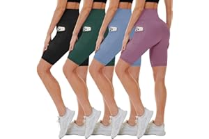 CAMPSNAIL 4 Pack Biker Shorts Women with Pockets – 5"/8" High Waist Tummy Control Workout Gym Yoga Running Compression Shorts