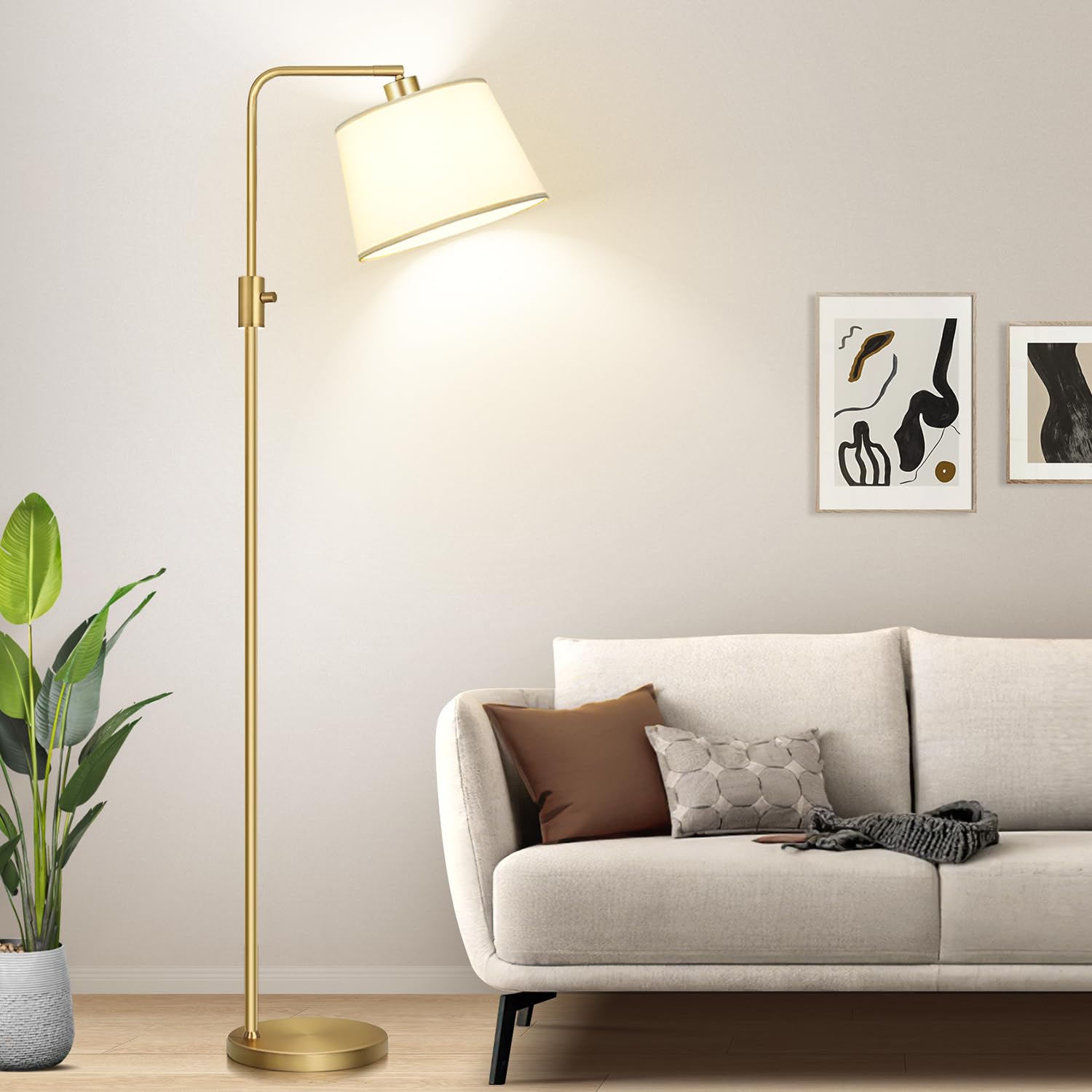 Photo 1 of ?Upgraded? Dimmable Floor Lamp, 1000 Lumens LED Edison Bulb Included, Arc Floor Lamps for Living Room Modern Standing Lamp with Shade, Tall Lamps for Living Room Bedroom Office Dining Room - Gold