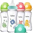 YOHKOH Natural Glass Baby Bottle with Natural Response Nipple, Newborn Anti-Colic Baby Bottles, Wide Neck Mushroom Cap Baby Bottle, Clear (8.8oz (Pack of 4), Multicolour)