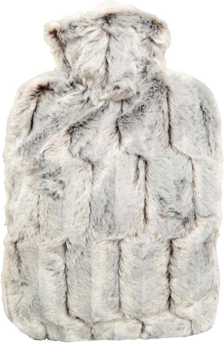 Hot Water Bottle with Cover - Hot Cold Pack Made of Burst Resistant Thermoplastic with Fleece Sleeve Helps Relieve Muscle Aches & Pains, Menstrual Cramps (1.8L Faux Fur, Brown/Silver): Home & Kitchen