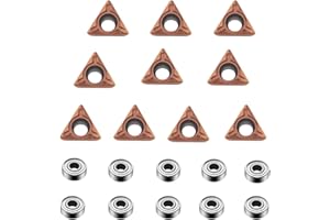 AIERPO 10Pcs Carbide Turning Indexable Inserts for Air Chamfer Tool, Pneumatic Chamfering Machine Tungsten Steel Blade,Lather Turning Tool with 10Pcs Bearings (C Angle Blade)