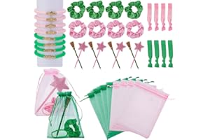 AHANDMAKER 40Pcs Green and Pink Witch Party Gift Witch and Princess Pens Magic Bracelet and Scrunchies Bulk for Halloween Bir