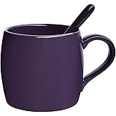 Bosmarlin Ceramic Coffee Mug with Spoon, Purple Tea Cup for Office and Home, Dishwasher and Microwave Safe, 14 oz, 1 Pack (Purple(Glossy))