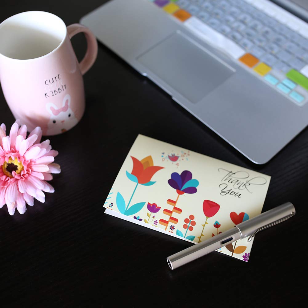 FuturePlusX Thank You Cards, 48PCS 4 x 6 Inch Floral Thank You Notes Bulk Pack Blank Inside Greeting Cards with Envelopes and Stickers for Weddings Baby Shower Parties Business