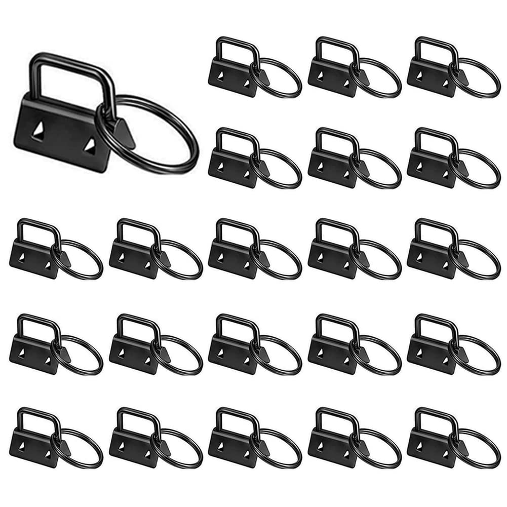 25PCS 26mm Metal Key Fob Hardware Key Chain Fob Wristlet Hardware with Split Rings for Keyring Keychain Fabric Wrist Strap Supplies (Black)