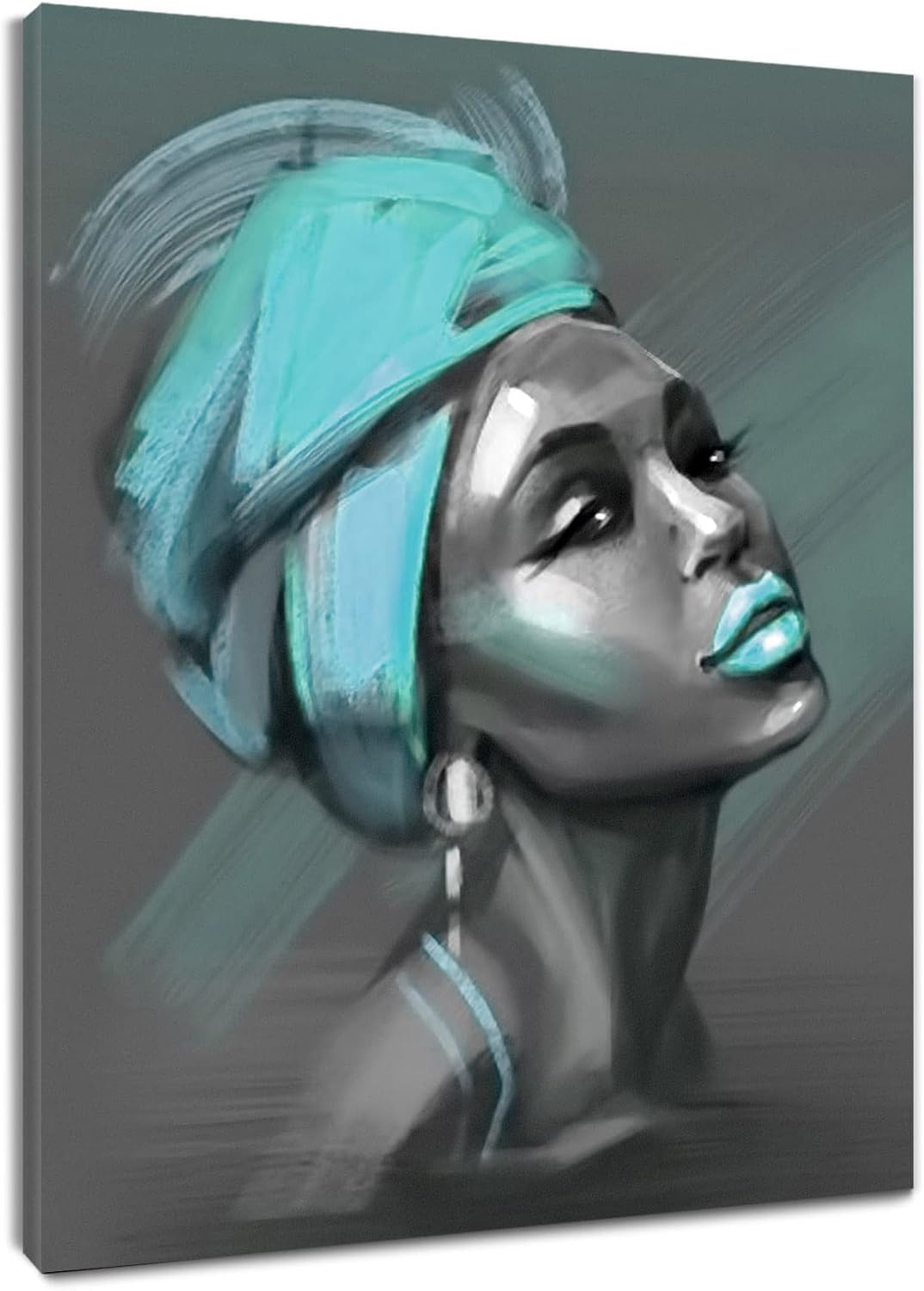 Paintings - LB African American Women Canvas Wall Art, Beauty Black Woman Teal Hair Canvas Art, Abstract Minimalist Painting Wall Decor for Living Room Bedroom Bathroom Home Decor Ready to Hanging 16x20 Inch