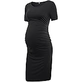 Liu & Qu Women's Maternity Bodycon Ruched Side Dress Casual Short & 3/4 Sleeve Dress for Daily Wearing Or Baby Shower