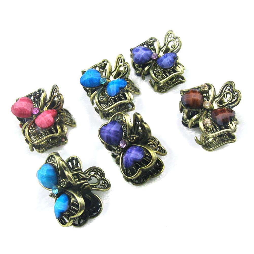 12PCS Women Vintage Alloy Mini Hair Jaw Clip Rhinestone No-Slip Hair Grip Hair Pin Hair Claw Small Bang Clip Hair Clamp (Style 5)