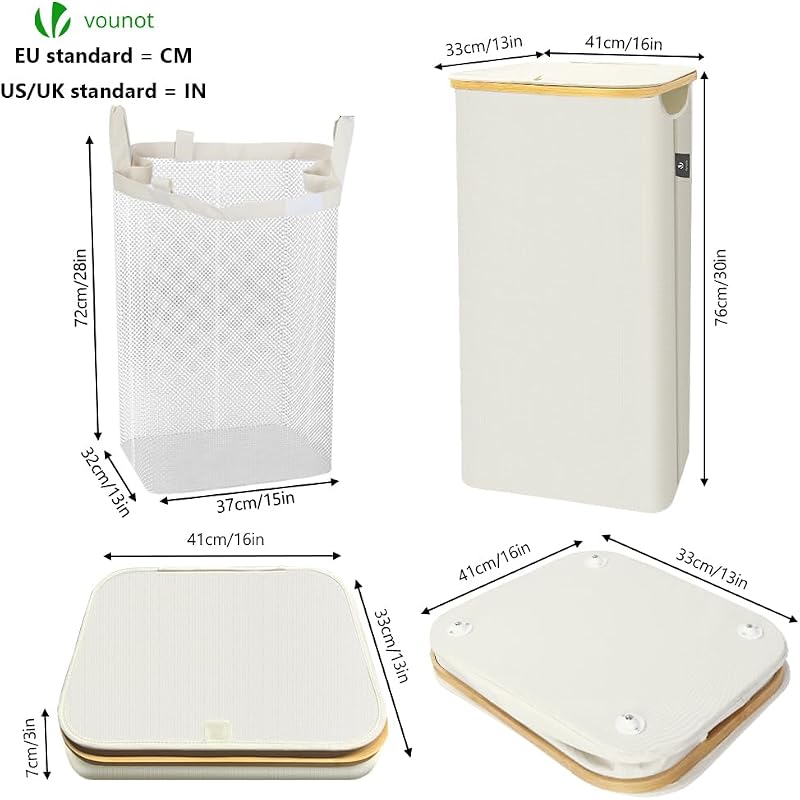 ® Cesto Portabiancheria 100L con Ruote, Cesta Biancheria Sporca con Coperchio e Manici in Bambù, Porta Biancheria Pieghevole Cesta Panni Sporchi per Bagno o Lavanderia Vestiti, Beige
