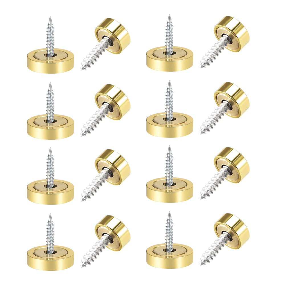 8 Pcs Mirror Screws, 19mm Brushed Stainless Steel Decorative Cap Metal Nail for Bath Plates Mirror Tables Wardrobes Furniture, Brushed Golden