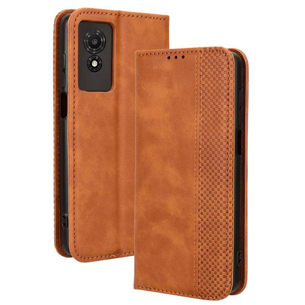 COMAKU Compatible with TCL 501 Case Leather - Flip Cover Protection magnetic Phone Case wallet with Card Holder - Brown