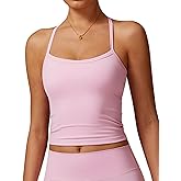 QBGJTD Womens Longline Sports Bras Cross Back Active Gym Yoga Padded Workout Crop Tank Top with Built in Bra