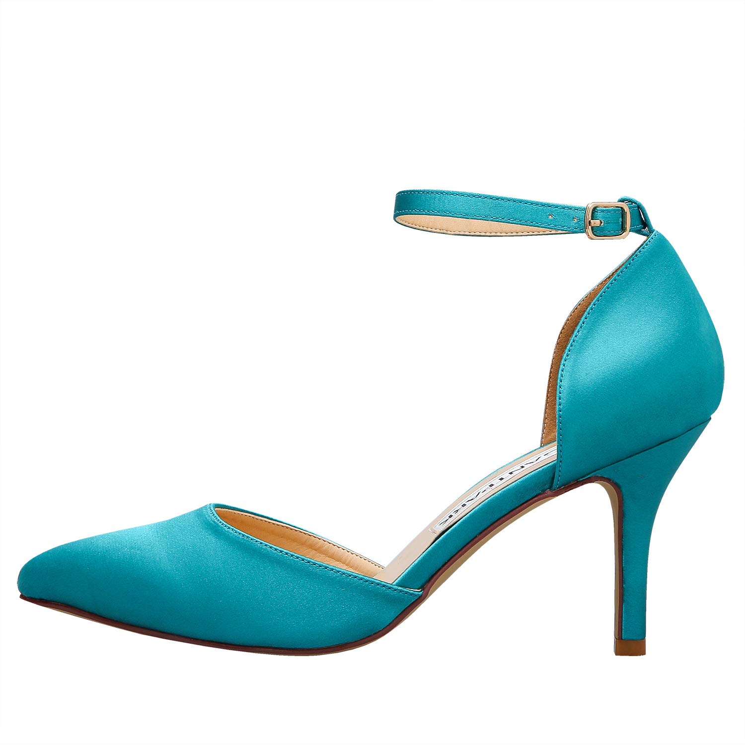 ElegantPark HC1811 Women Pointed Toe High Heel Pumps Satin Ankle Strap